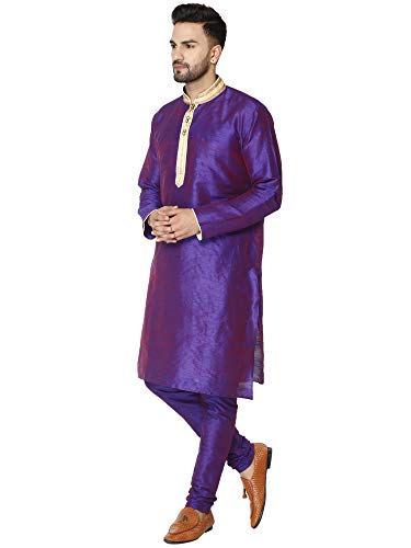 Image of SKAVIJ Men's Art Silk Embroidered Kurta Pajama Set Woven Design Festive Party Dress
