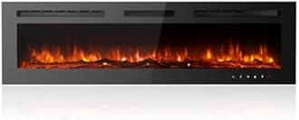 M.C.Haus Ultra-Thin Electric Fireplace Low Noise, 12 Variable & Breath Colors Flame, Recessed Wall Mounted Free Standing, Touch Screen & Remote Control, Crystal & Log Set(153cm/60inch)