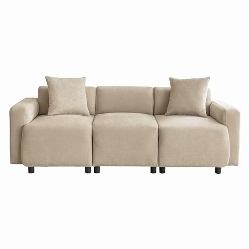 Dolamaní 3 Sitzer Sofa Modern Wohnzimmersofa Beige 211 x 67 x 71 cm, Gästesofa Kleiner 3er Sitzsofa mit Kissen – Bild 8