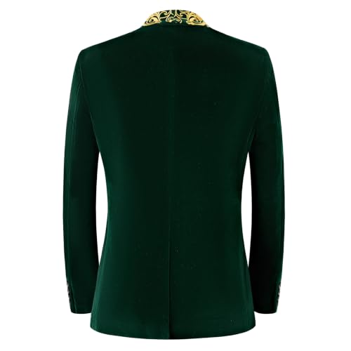 DAMANGUAN Men's Velvet Blazer, Gold Embroidered Suit Jacket, Black Tuxedo for Wedding Party Prom (US, Alpha, Small, Regular, Regular, Greenish Yellow) - image 2