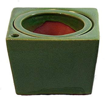 Square Self Watering Ceramic Pot with Felt Feet - Green - 6" x 4 3/8"