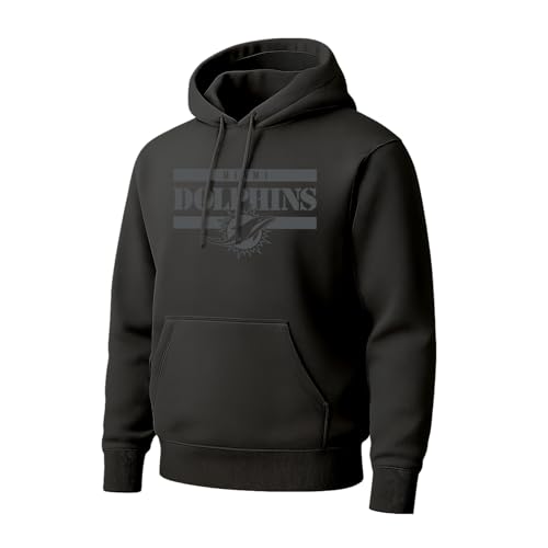 Hybrid Sports NFL - Miami Dolphins - Stencil Block - Mens and Womens Lightweight Pullover Hoodie - Size 3 X-Large - Black