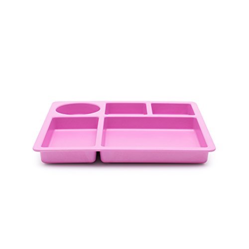 Bobo&Boo Bamboo Kids Divided Plate, Sectioned Toddler Plate, Children’s Compartment Plates, 5 Portioned Sections, Mix And Match, Flamingo Pink #TOP5