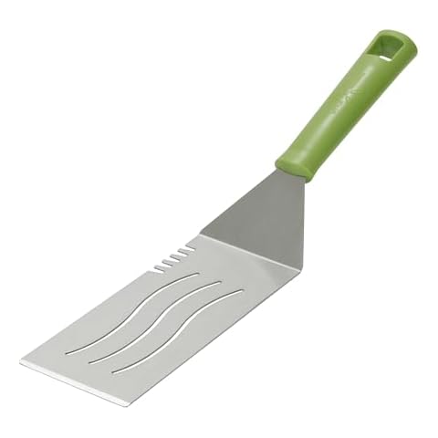 Little Griddle - Slotted Spatula with Heat Resistant Plastic Handle, Stainless Steel blade & Easy to Clean, Ideal for Flipping and Moving Foods - Green Cover