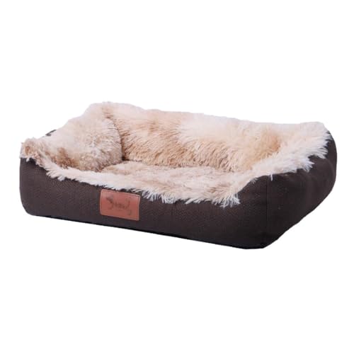 Genérico Cuna Felpa para Perros y Gatos Cama de Perros, Cama para Mascotas, Cojín Central Extraíble y Lavable, Alfombra de Felpa Suave y Mullida, (Mediano) (Beige)