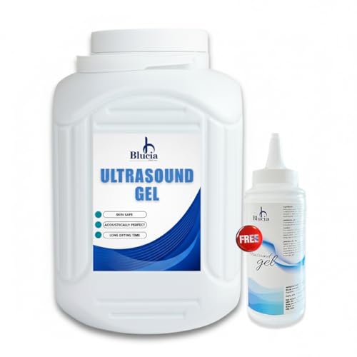 Image of Ultrasound Transmission Gel (5kg) (Blue) for Physiotherapy | Ultrasound gel | Sonography gel | US gel | Gel | Sonography gel | Non-Staining, Conductivity, Medical, Clinics, Therapy | With Free Empty Bottle- Pack of 2