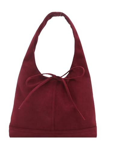 MakeMeChic Women's Faux Suede Shoulder Bag Bow Top Handle Travel Tote Handbag