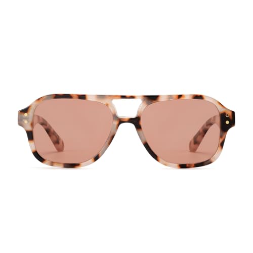 OUWEN Retro Polarized Square Aviator Sunglasses Womens Mens, Trendy Designer Rectangle Sun Glasses 70s Shades OW22393