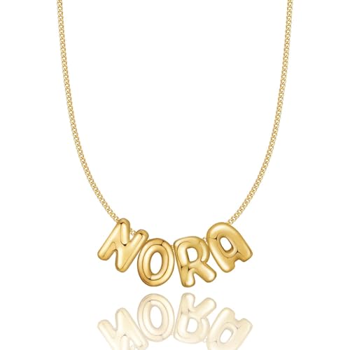 14K Gold-plated Custom Women's Bubble Name Necklace - Personalized Name Bubble Letter Necklace for Women - Stylish Gift for Her