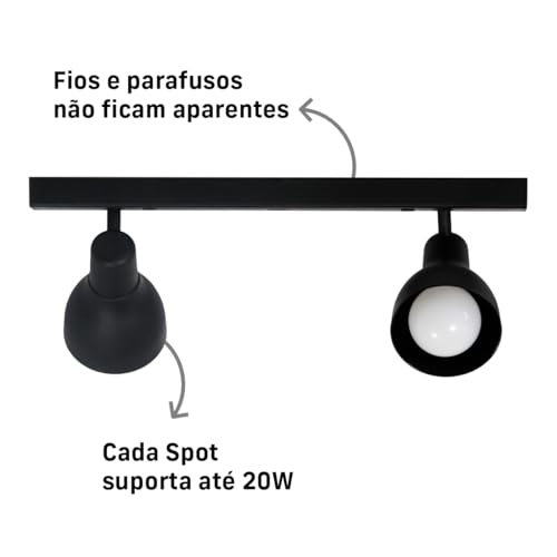 Luminária Trilho Spot Duplo 2 Lâmpadas E-27 Preto