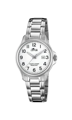 LOTUS Reloj Mujer Analógico de Acero Inoxidable 316l Plateado   Movimiento de Cuarzo   Cristal Mineral de Alta Resistencia   Resistente al Agua 10 ATM   Calendario 18655/1