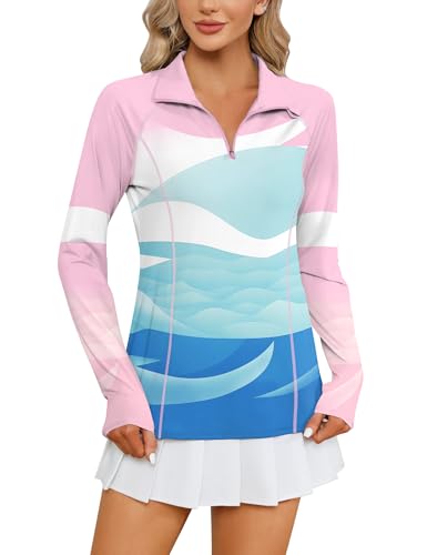 Image of LOMON Women Long Sleeve Shirts Sun Protection 1 /4 Zip Summer Quick Dry Hiking Shirts Quarter Zip Pullover for Women