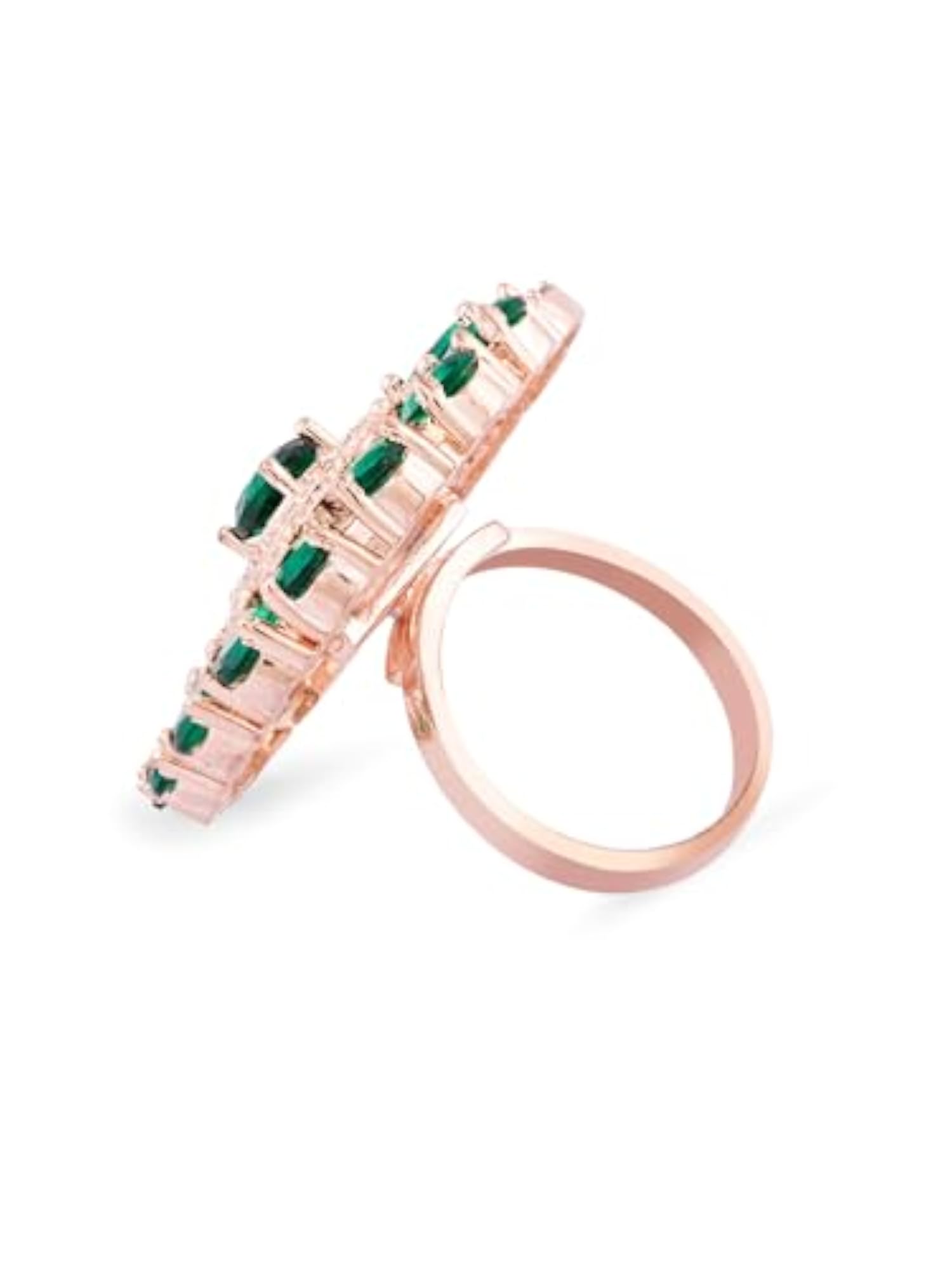 Women's Green Cubic Zirconia Contemporary Brass Adjustable Ring