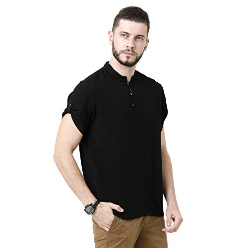 Image of Identiti Short Sleeves Solid Slim Fit 100% Viscose Casual Shirt /Kurta for Men