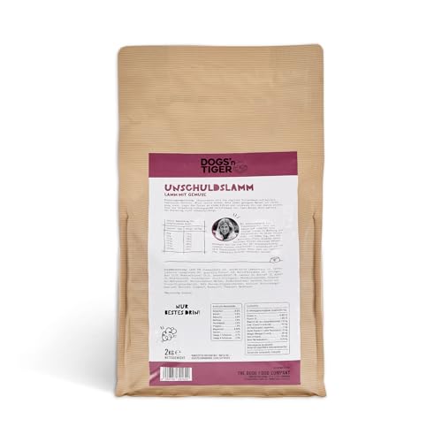Dogs’n Tiger Adult Premium Hunde Futter, Unschuldslamm, Hunde Trockenfutter mit Lamm & Kräutern, Monoprotein, – ohne Zucker, Getreide & Konservierungsstoffe, 2kg