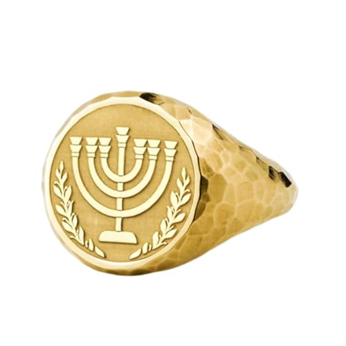 Chevalière Menorah bague argent 925 plaqué or pour homme taille US 5-12.5