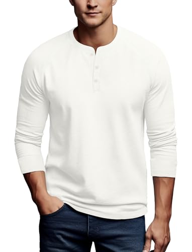 Zengjo Mens Long Sleeve Henley Shirts Stretch Casual 3 Button Tee Baisc Plain2