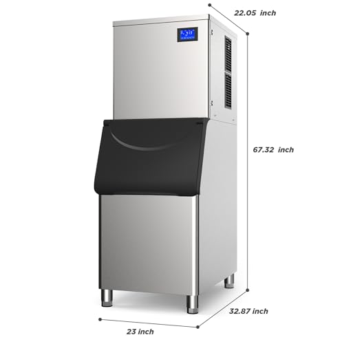 Image of Commercial Ice Maker Machine 576 Lbs /24H with 400LBS Large Storage Bin Ice Ready in Air Cooled Clear Cube Ice for Bar Business Cafe ETL NSF(576 Lb /)