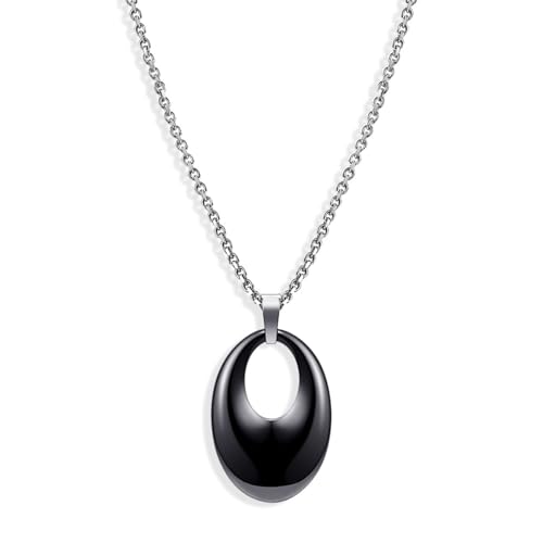 Homxi Pendentif en Noir Femme,Collier Céramique pour Femme Ovale Creux Collier Chaîne Noir
