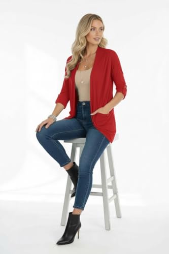 Image of ToBeInStyle Womens Open Front Long Sleeve Lightweight Asymmetrical Draped Cardigan with Side Pockets