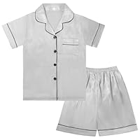 Risipu Silk Pyjamas Kids Set Unisex Short Sleeve Girls Pyjamas Solid Color for Kids