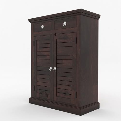 Image of VK Furniture Sheesham Wood Shoe Cabinet (Walnut 001, Shoe Rack with Drawers)