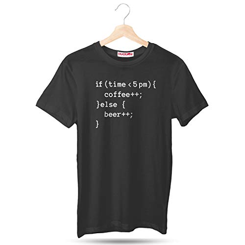 Image of DUDEME 5 Pm Coffee or Beer T-Shirt, 100% Cotton T-Shirts for Programmer, Coding, Developer, Software Mens, Round Neck T Shirts for Women, Half Sleeve Tshirt for Men