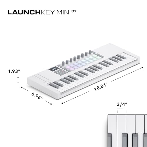 Novation Launchkey Mini 37 White [MK4] - ポータブル37ミニキー、USB、MIDIキーボード、DAW統合、コード&スケールモード、16ドラムパッド、アルペジエーター、音楽作成ソフトウェアバンドル付き