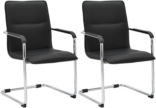 CLP Lot de 2 chaises Cantilever avec accoudoirs Seattle, chaises de Salle ŕ Manger Modernes rembourrées avec revętement en Simili-Cuir, Couleur:Noir