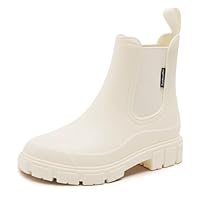 DRECAGE Wellies Boots Women Waterproof Short Chelsea Fashion Ladies Comfortable Rain Boots Outdoors Garden Walking Beige 6 UK
