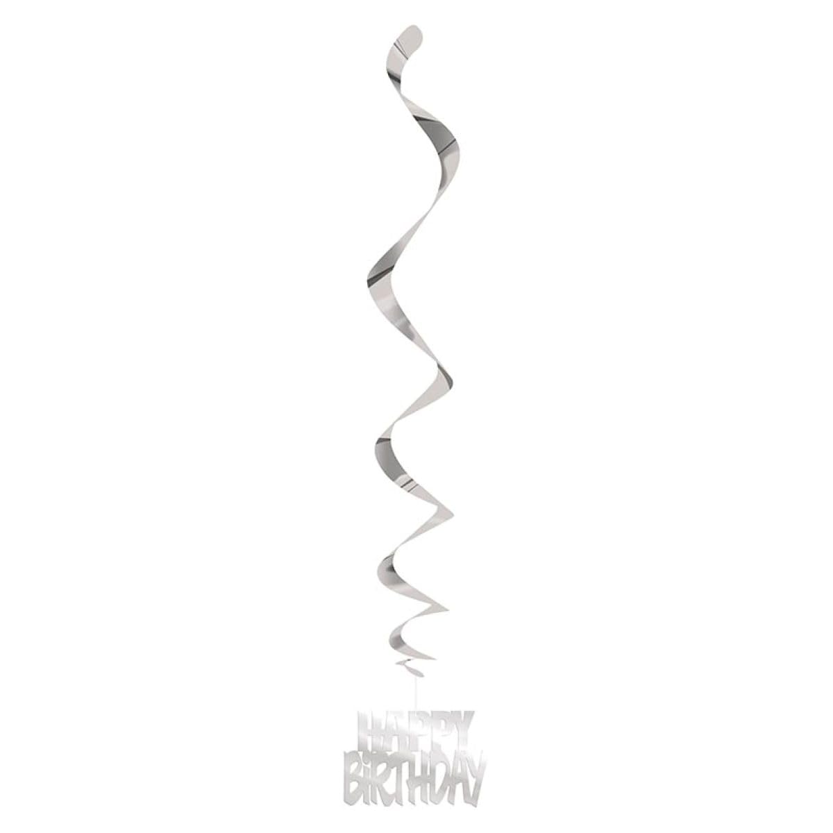 Happy Birthday Silver Foil Hanging Swirl Decorations (81cm) Pack of 3 - Stunning and Elegant Party Decor