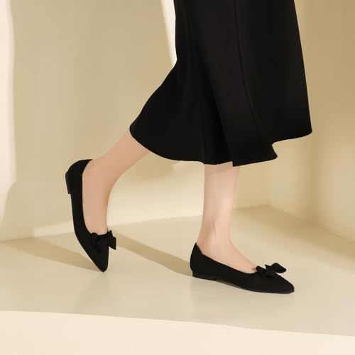 Women's Flats Shoes Comfortable Slip On Shoes Classic Dressy Pointed Toe Bow Knit Ballet Flat3