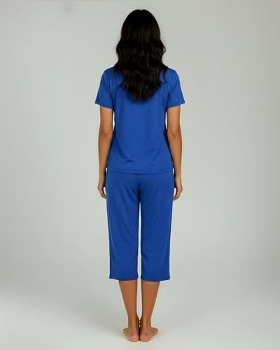 Image of Real Essentials 2 Pack: Womens Pajamas Short Sleeve Sleepwear Tops and Capri Pants Pjs Print Pajama Sets (Available In Plus)