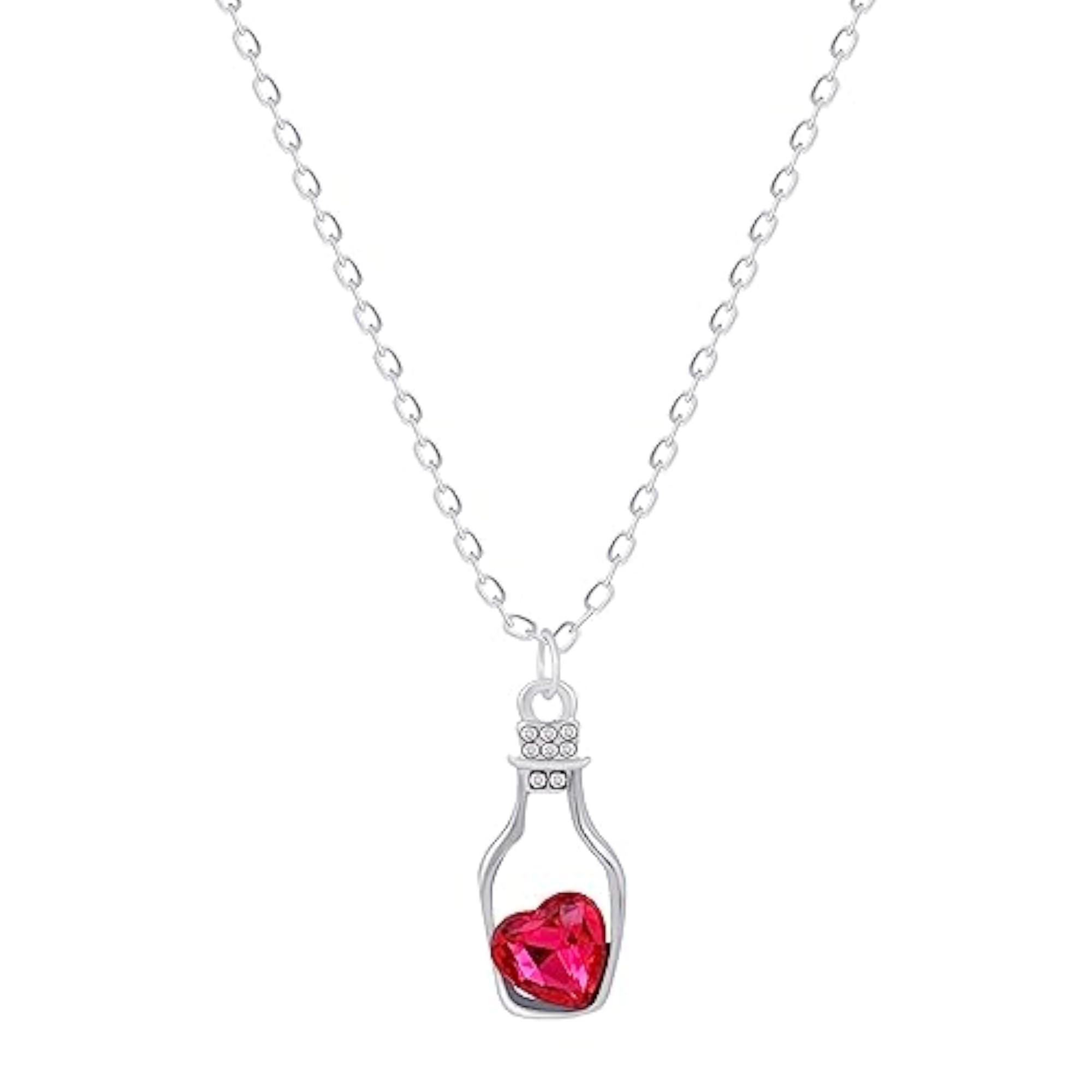 Love Heart Pink Crystal Diamond Stone Drift Bottle Pendant