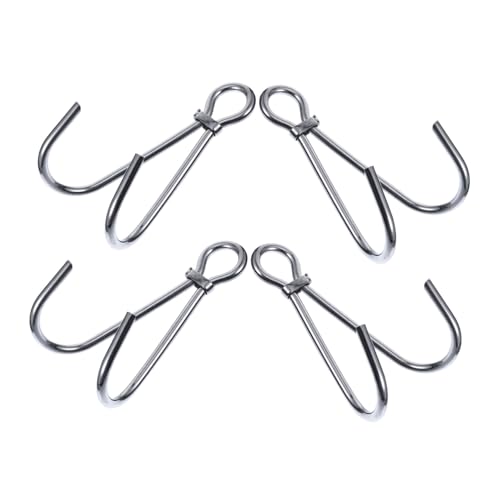 POPETPOP 4個ステンレス製ダブルフック潜水流? 耐腐食性水中用ダブルエンドフック 水中カメラ ライト用多用途スダイビングアクセサリー