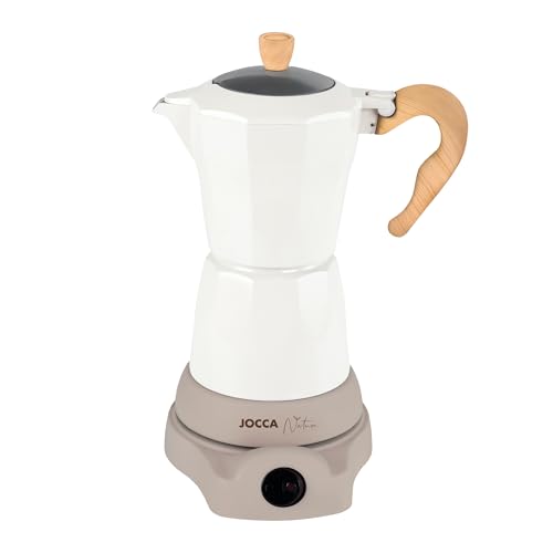 Jocca Elektrische Italienische Kaffeemaschine Nature, 6 Tassen Mokkakocher, 300ml, Drehbarer Sockel, Kaltberührungsgriff, Warmhaltefunktion, WeiÃŸ