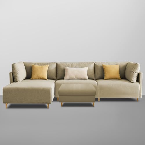 Image of Carina LHS 4 Seater L Shape Sofa Set with Center Table for Living Room (Cream Fabric) Premium Fabric Sofa