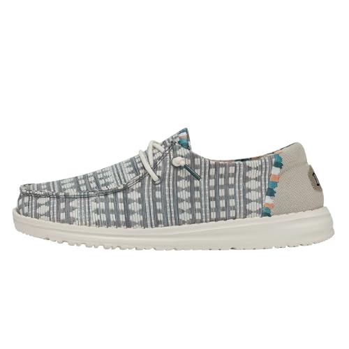 Image of HEYDUDE Women's Wendy Boho Slip On Shoe, Embroidery Grey Size 11 | Lightweight Casual Loafer with Memory Foam Insole