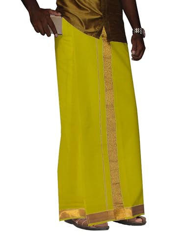 Image of PRAKASAM COTTON Velcro Pocket Dhoti for men, 2 inch Jari Border Mundu, Readymade Dhoti for men, South Indian Veshti