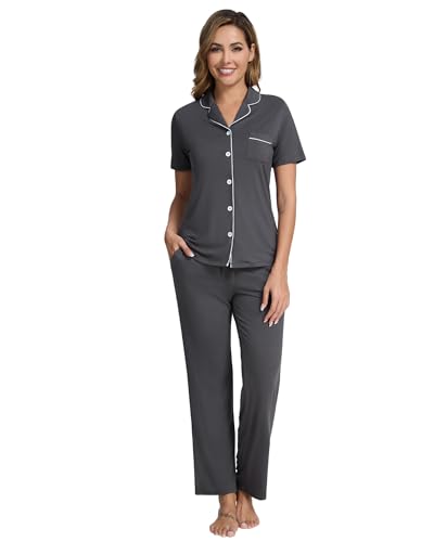 Image of Pajamas Set for Women Soft Knit Button Down Sleepwear 2 Piece Breathable Viscose from Bamboo Pjs S-XXL