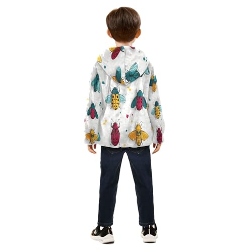 Colorful Bugs Pattern Design Toddler Fleece Jacket Girl Boys Hooded Fleece Jacket Coat Warm Outwear Zip-up 3-10T4