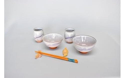 萩焼 萩むらさき福の器揃い(ご飯茶碗・湯呑・鶴亀箸置きセット) |HGH00023