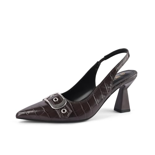 Image of Slingback Kitten Heels for Women Closed Pointed Toe Pumps Dress Shoes with Buckle Strap Comfortable Slip On Sandal Heels for Work Party Wedding