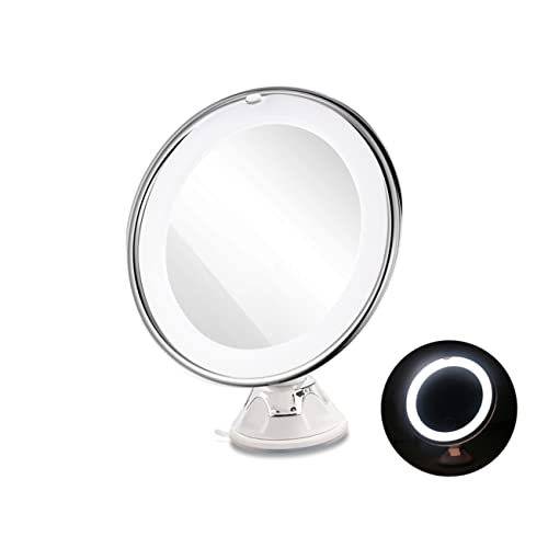 Espejo de maquillaje portátil con luz LED y ventosa redondo