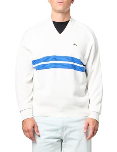 Lacoste Men's Long Sleeve Relaxed Fit V Neck Sweater W/Stripes