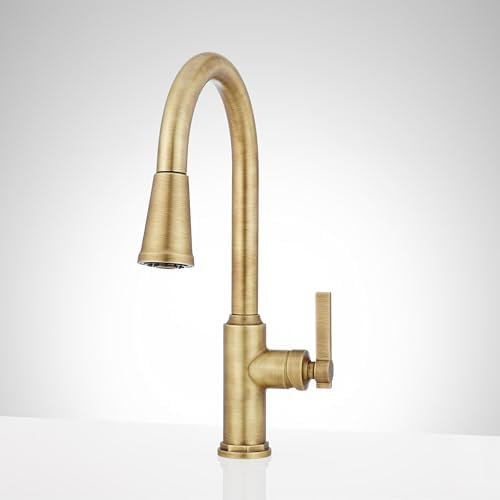 Signature Hardware 948401 Greyfield 1.8 GPM Single Hole Pull Down Kitchen Faucet - Aged Brass