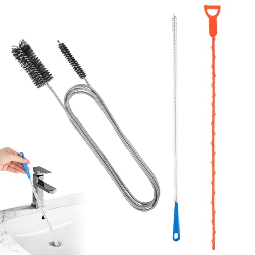 KILDOWS 3 Piezas Desatascador Tuberias, 200cm Cepillo de Limpieza de Tuberías Desatascador Fregadero Cepillo Limpieza Largo Ducha Destapador de Cañerias Herramienta para Desagües Cocina Baño Lavabo