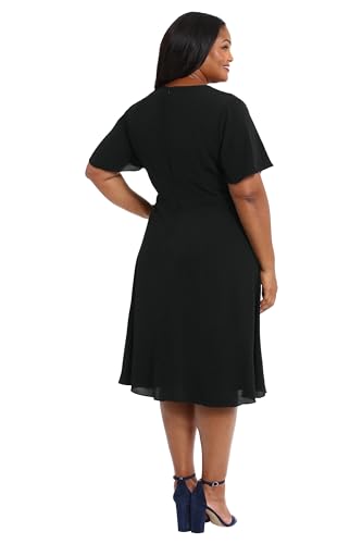 Image of London Times Women's London Times Women's Dresses Rosette Flutter Sleeve Fit and Flare Duchess Guest of Shower Mother of The Bride Feminine