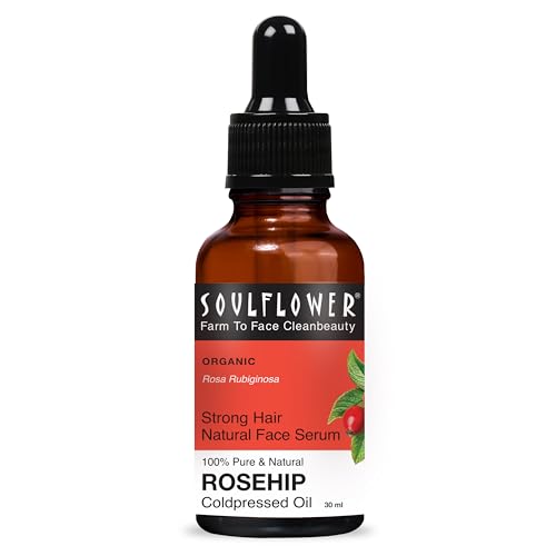Image of Soulflower Rosehip Oil for Wrinkles, Fine Lines, Scars, Stretch Marks, Under Eyes, and Curly Hair | 100% Pure, Organic, Cold-Pressed Seed Oil for Men & Women | 30ml