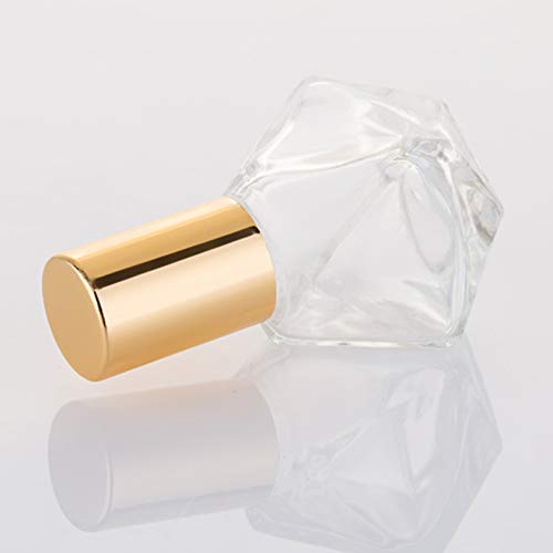 12 Pack 8ml Diamond shaped Roller Bottle,Empty Refillable Glass Roll On Bottle For Essential Oils,Parfum Cosmetic Containers With Stainless Steel Roller Balls Golden Lid-Travel Sample Vials